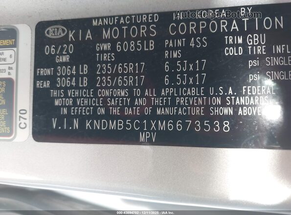 KNDMB5C1XM6673538 2021 KIA SEDONA Silver Engine compartment view