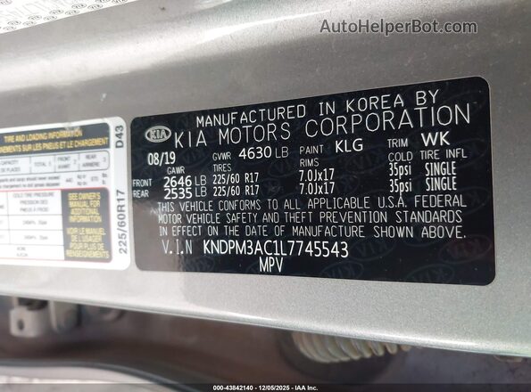 KNDPM3AC1L7745543 2020 KIA SPORTAGE Gray Widok komory silnika