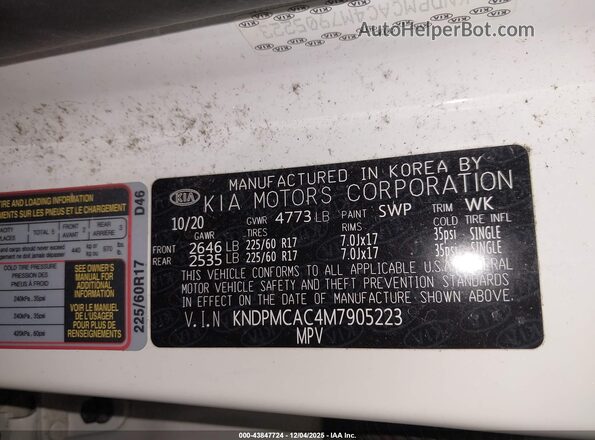 KNDPMCAC4M7905223 2021 KIA SPORTAGE Белый Вид подкапотного пространства