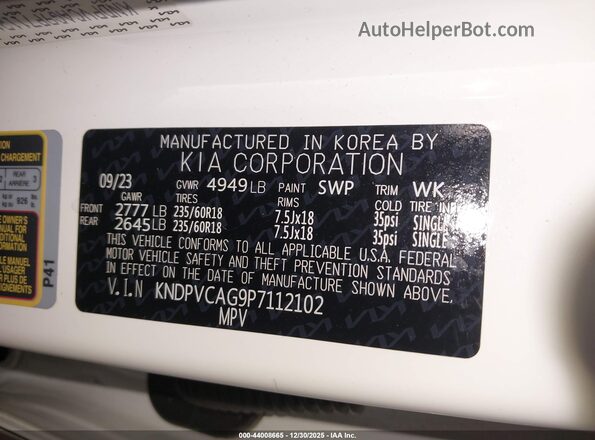 KNDPVCAG9P7112102 2023 KIA SPORTAGE HYBRID Белый Вид подкапотного пространства