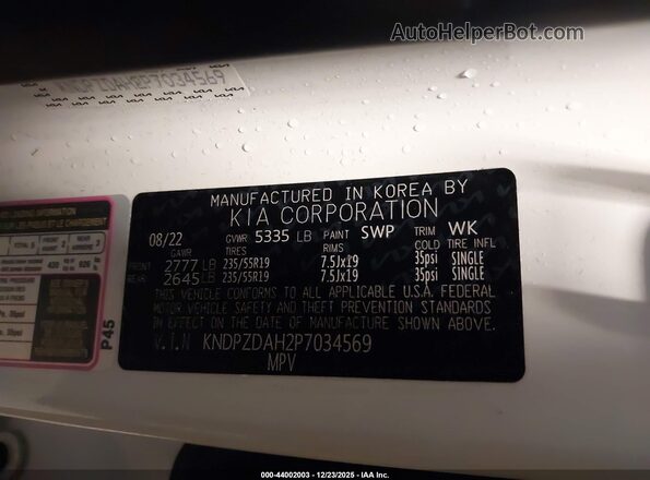 KNDPZDAH2P7034569 2023 KIA SPORTAGE PLUG-IN HYBRID White Вид підкапотного простору