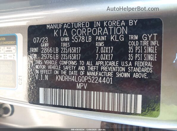 KNDRH4LG0P5224401 2023 KIA SORENTO HYBRID Gray Вид підкапотного простору