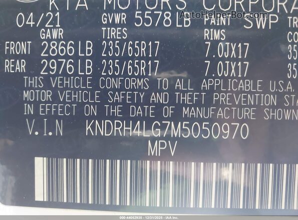 KNDRH4LG7M5050970 2021 KIA SORENTO HYBRID White Widok komory silnika