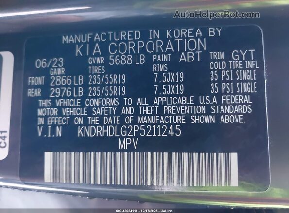KNDRHDLG2P5211245 2023 KIA SORENTO HYBRID Black Вид підкапотного простору