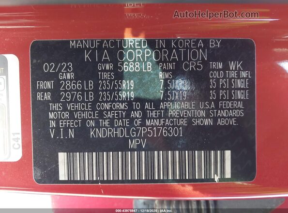 KNDRHDLG7P5176301 2023 KIA SORENTO HYBRID Red Widok komory silnika