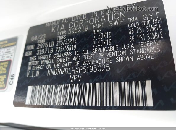 KNDRMDLHXP5195025 2023 KIA SORENTO PLUG-IN HYBRID White Widok komory silnika