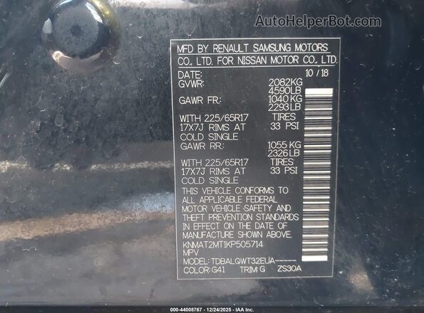 KNMAT2MT1KP505714 2019 NISSAN ROGUE Black Вид підкапотного простору