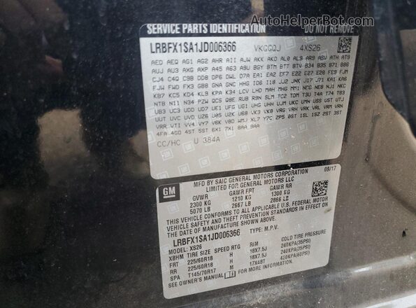 LRBFX1SA1JD006366 2018 BUICK ENVISION Черный Вид наклейки с VIN-кодом