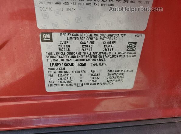 LRBFX1SA2JD006358 2018 BUICK ENVISION Красный Вид подкапотного пространства