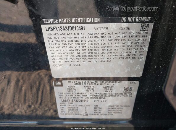 LRBFX1SA2JD010491 2018 BUICK ENVISION Black ძრავის განყოფილების ხედი