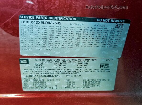 LRBFX4SX9LD037549 2020 BUICK ENVISION Burgundy Вид підкапотного простору