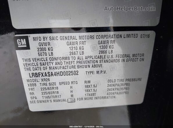 LRBFXASA4HD002502 2017 BUICK ENVISION Black Vista del compartimento del motor