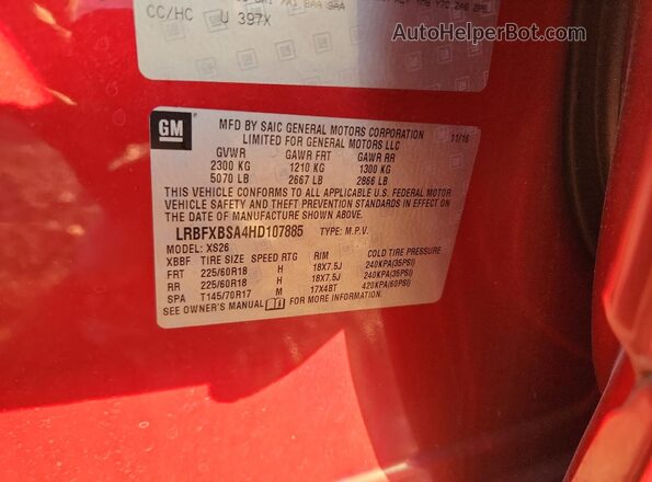 LRBFXBSA4HD107885 2017 BUICK ENVISION Maroon Вид наклейки з VIN-кодом