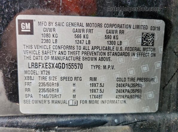 LRBFXESX4GD155570 2016 BUICK ENVISION Black VIN կոդի պիտակի տեսք