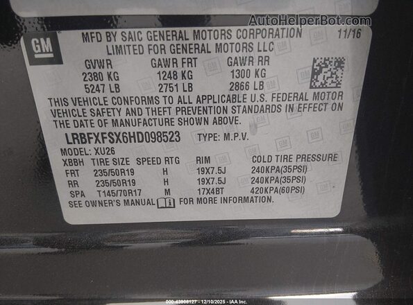 LRBFXFSX6HD098523 2017 BUICK ENVISION Black Widok komory silnika