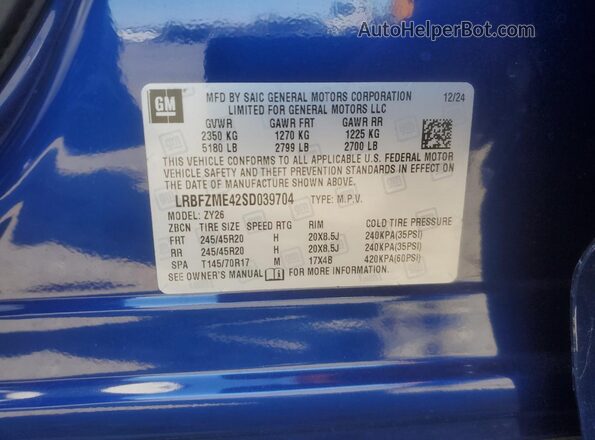 LRBFZME42SD039704 2025 BUICK ENVISION Blue Widok naklejki z numerem VIN