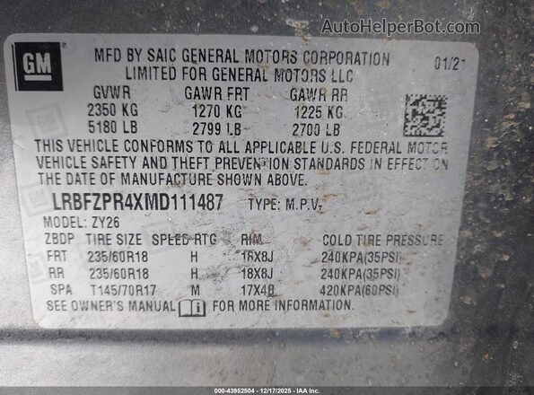 LRBFZPR4XMD111487 2021 BUICK ENVISION Gray Շարժիչի բաժամունքի տեսք