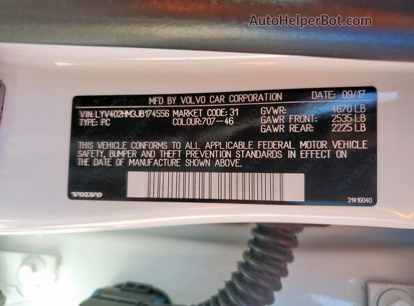 LYV402HM3JB174556 2018 VOLVO S60 White Շարժիչի բաժամունքի տեսք