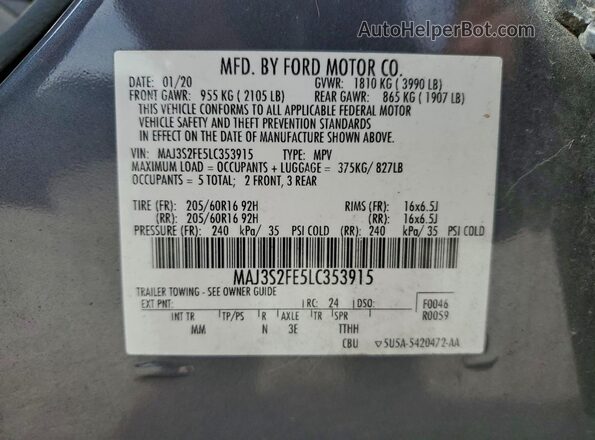 MAJ3S2FE5LC353915 2020 FORD ECOSPORT Серый Вид подкапотного пространства