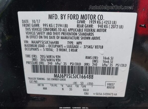 MAJ6P1SL5JC166488 2018 FORD ECOSPORT Черный Вид подкапотного пространства