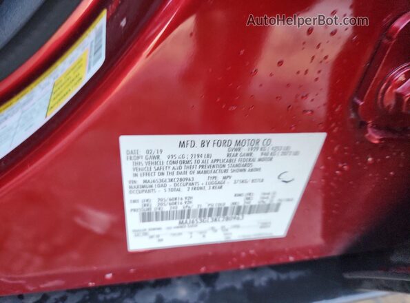 MAJ6S3GL3KC280963 2019 FORD ECOSPORT Красный Вид наклейки с VIN-кодом