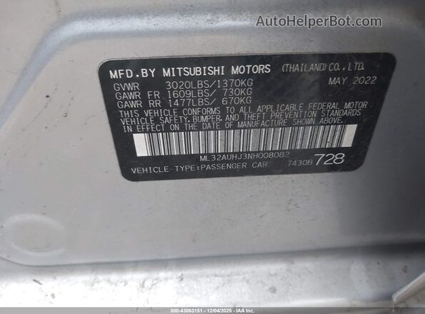 ML32AUHJ3NH008082 2022 MITSUBISHI MIRAGE Серебряный Вид подкапотного пространства