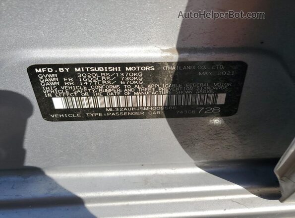 ML32AUHJ5MH009586 2021 MITSUBISHI MIRAGE Gray Widok komory silnika