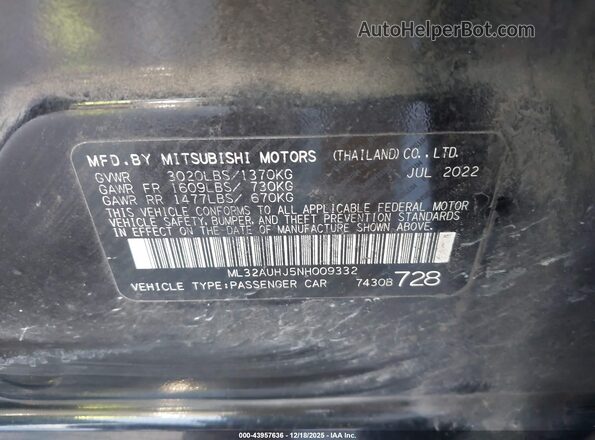 ML32AUHJ5NH009332 2022 MITSUBISHI MIRAGE Черный Вид подкапотного пространства