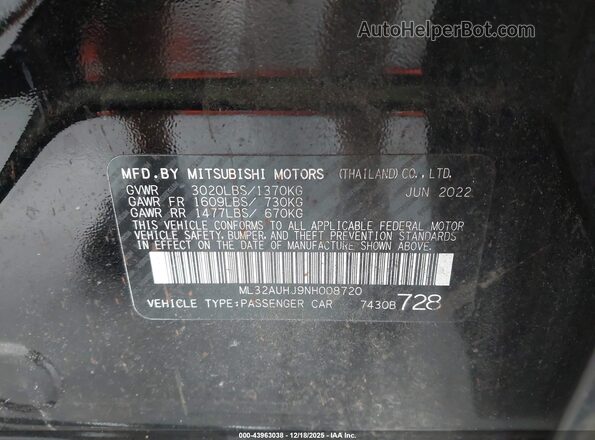 ML32AUHJ9NH008720 2022 MITSUBISHI MIRAGE Black ძრავის განყოფილების ხედი