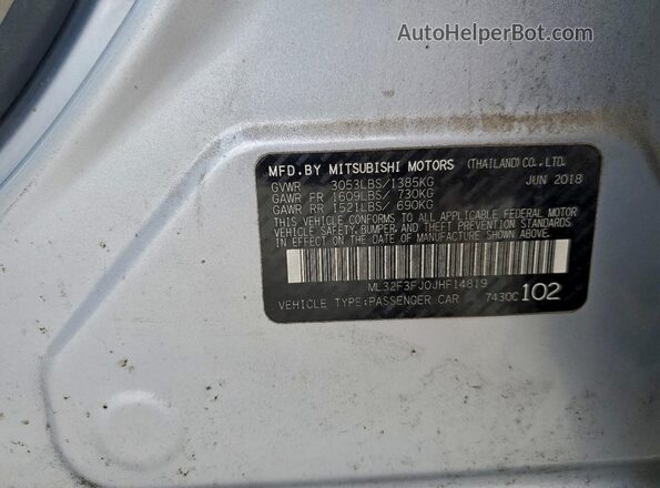 ML32F3FJ0JHF14819 2018 MITSUBISHI MIRAGE Серебряный Вид подкапотного пространства