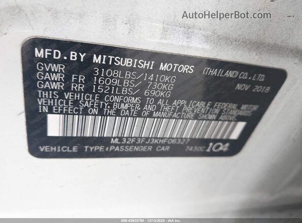 ML32F3FJ3KHF06327 2019 MITSUBISHI MIRAGE G4 Белый Вид подкапотного пространства