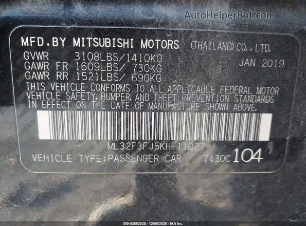 ML32F3FJ5KHF11027 2019 MITSUBISHI MIRAGE G4 Black Widok komory silnika