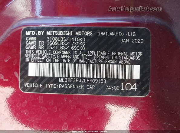 ML32F3FJ7LHF09183 2020 MITSUBISHI MIRAGE G4 Бордовый Вид подкапотного пространства