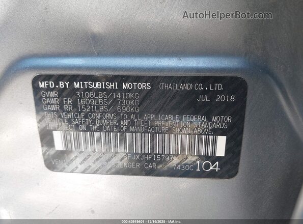 ML32F3FJXJHF15797 2018 MITSUBISHI MIRAGE G4 Серебряный Вид подкапотного пространства