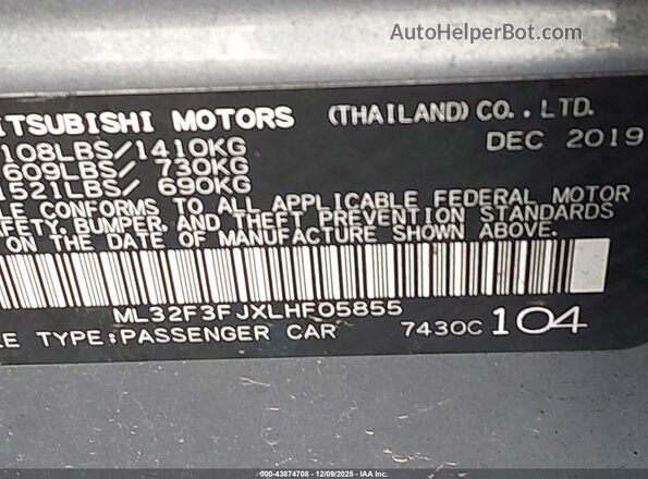 ML32F3FJXLHF05855 2020 MITSUBISHI MIRAGE G4 Серый Вид подкапотного пространства