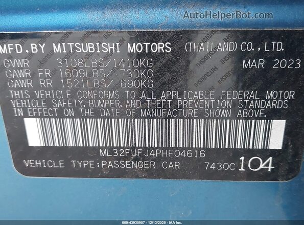 ML32FUFJ4PHF04616 2023 MITSUBISHI MIRAGE G4 Синий Вид подкапотного пространства