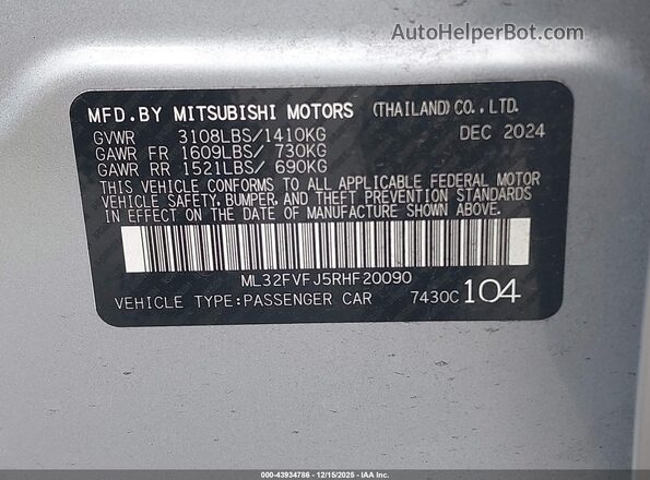 ML32FVFJ5RHF20090 2024 MITSUBISHI MIRAGE G4 Серебряный Вид подкапотного пространства
