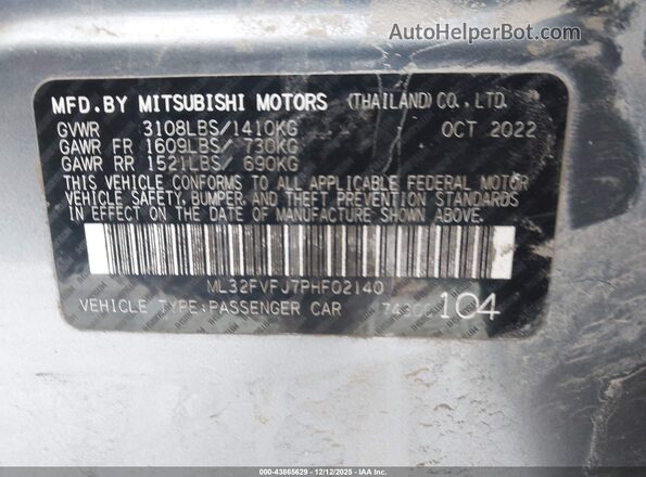 ML32FVFJ7PHF02140 2023 MITSUBISHI MIRAGE G4 Gray Vista del compartimento del motor