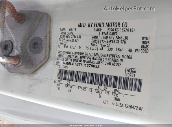 NM0LS7E76J1378032 2018 FORD TRANSIT CONNECT White Engine compartment view