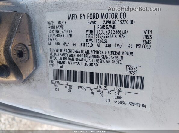NM0LS7F73J1380089 2018 FORD TRANSIT CONNECT White Widok komory silnika