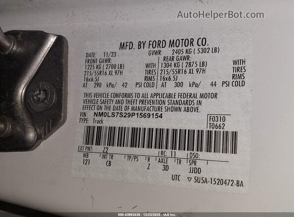 NM0LS7S29P1569154 2023 FORD TRANSIT CONNECT White Вид підкапотного простору