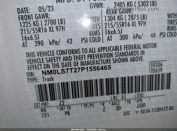 NM0LS7T27P1556465 2023 FORD TRANSIT CONNECT White Widok komory silnika