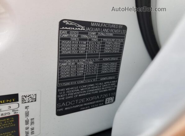 SADCT2EX0RA726118 2024 JAGUAR F-PACE White Вид підкапотного простору