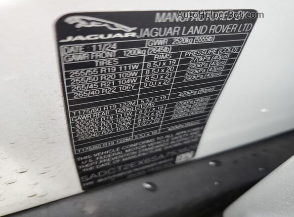 SADCT2EX6SA753829 2025 JAGUAR F-PACE White 360 interior view