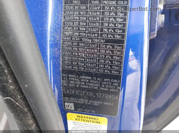 SADFK2FX8L1Z78804 2020 JAGUAR E-PACE Синий Вид подкапотного пространства