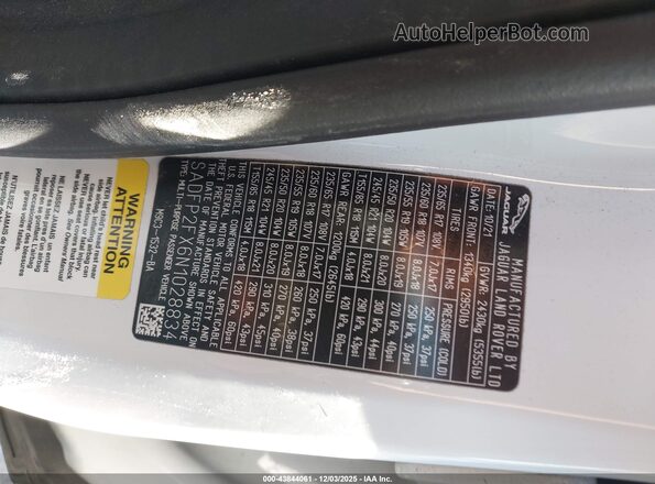 SADFP2FX6N1028834 2022 JAGUAR E-PACE White Вид підкапотного простору