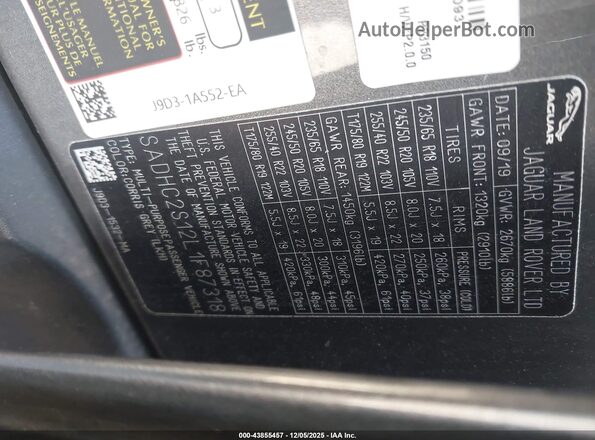 SADHC2S12L1F87318 2020 JAGUAR I-PACE Gray Engine compartment view