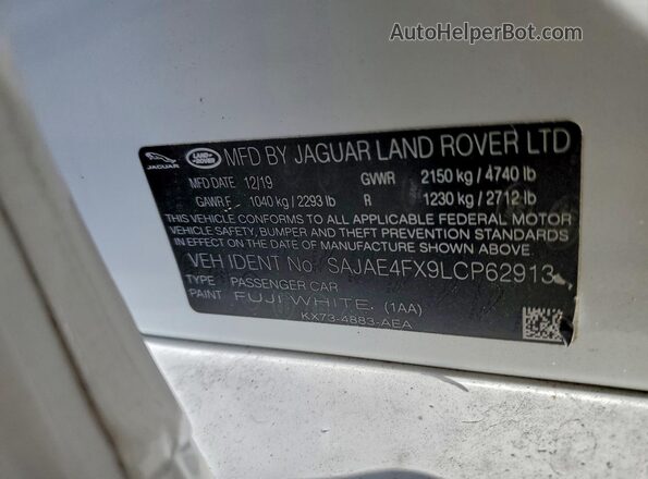 SAJAE4FX9LCP62913 2020 JAGUAR XF White Vista del compartimento del motor