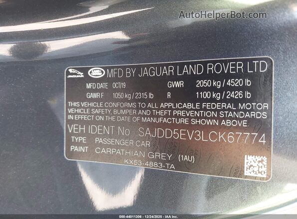 SAJDD5EV3LCK67774 2020 JAGUAR F-TYPE Gray Engine compartment view