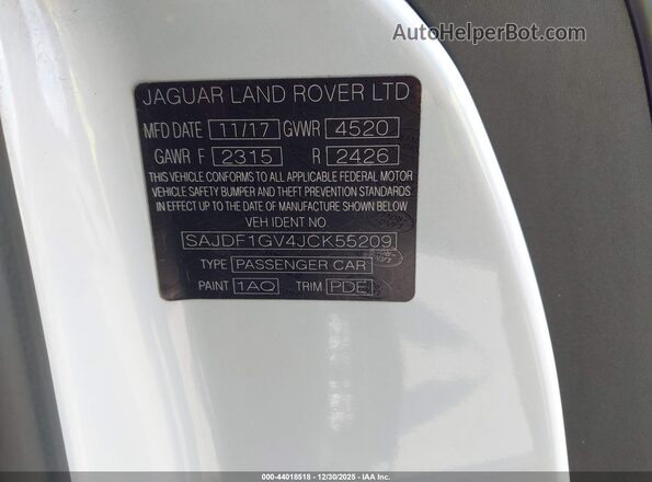 SAJDF1GV4JCK55209 2018 JAGUAR F-TYPE White Vista del compartimento del motor